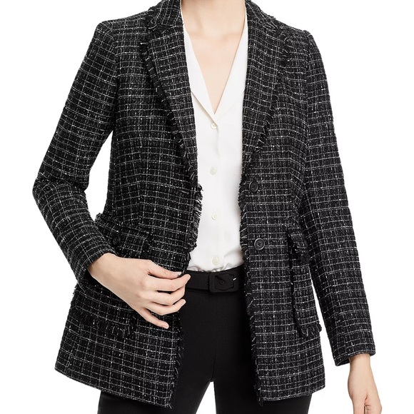 Karl Lagerfeld Paris Black Notched Collar Tweed Suit Skirt Set - Picture 2 of 16